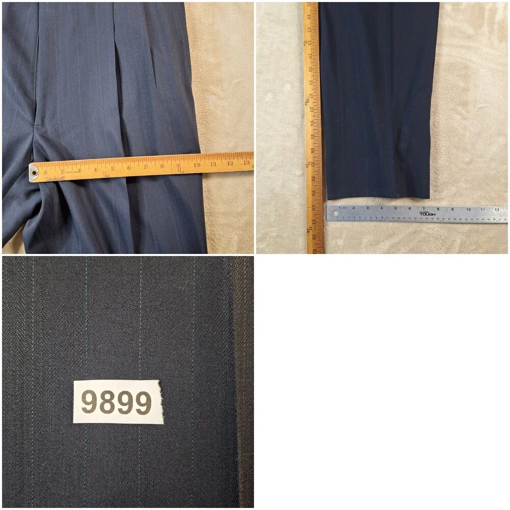 Hart Schaffner Marx Suit Mens 42 34x29 Blue Wool Stripe Ventless 2 Button USA